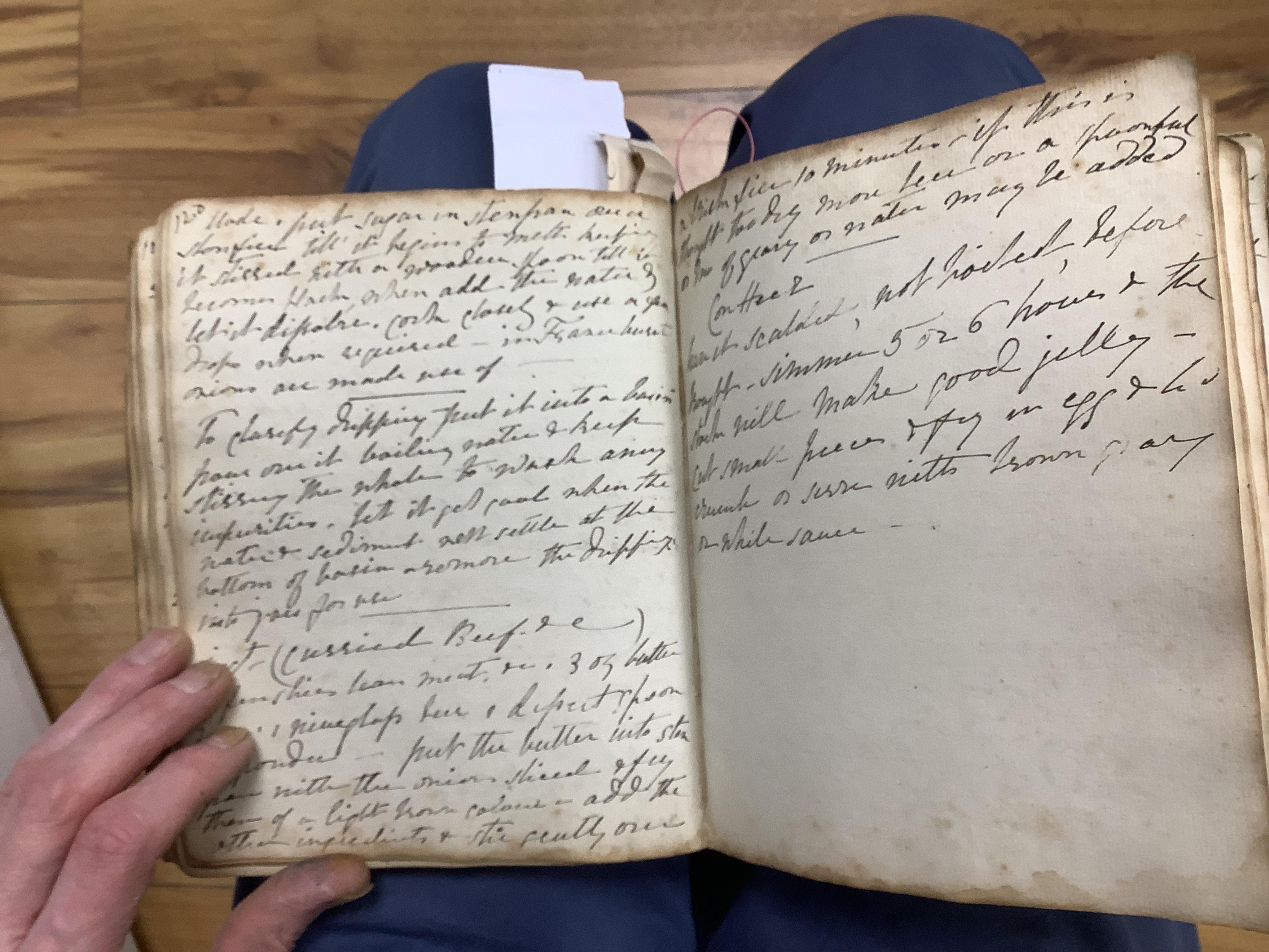 An 18th century hand inscribed book of recipes for M. Tennant. Condition - fair